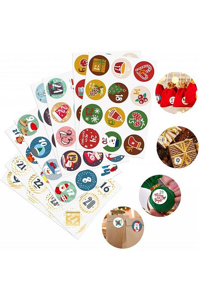 LEMESO Set of 4 sheets of LEMESO Christmas stickers, multicolor, paper, 4 cm