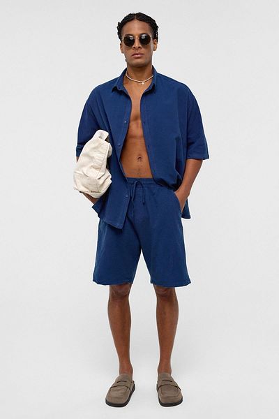 VAMOSCLO Oversized linen shorts navy blue