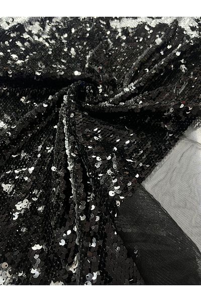 Kumaş sever Black Gray Double Sided Sequin Fabric Double Width Meter Evening Dress, Skirt, Dress, Blouse, Jacket, Night Clothes