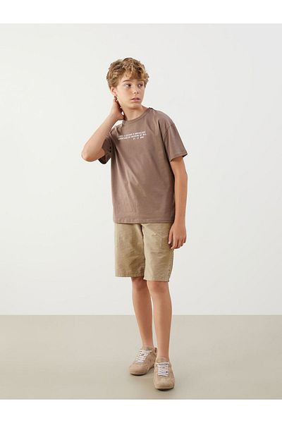 LC Waikiki Beige Crew Neck Boy's T-Shirt