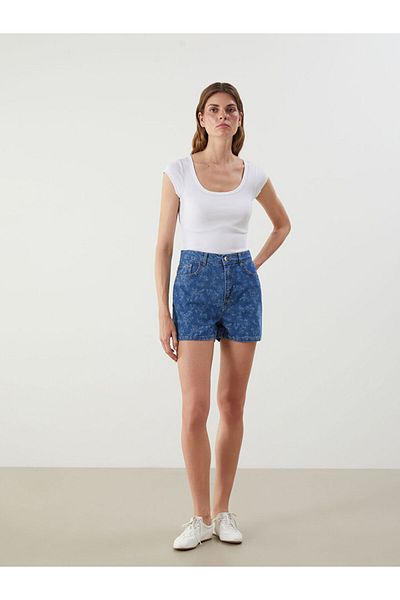 LC Waikiki Jeans Indigo Standard Fit Floral Women's Jean Shorts