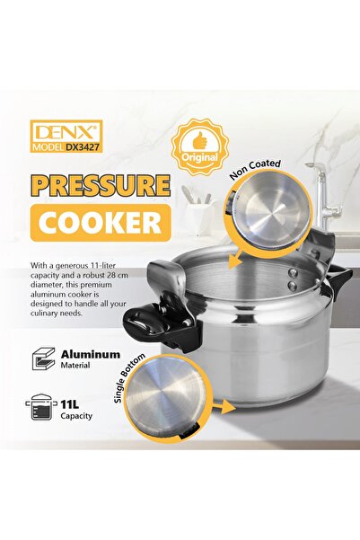 Denx Aluminum Pressure Cooker Silver 11 Liter,DX3427