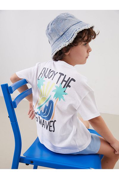 LC Waikiki White Crew Neck Printed Boy's T-Shirt