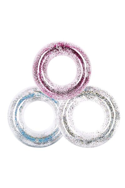 BaoBao Transparent inflatable ring with glitter Baobao 100 cm, durable PVC, adults and children