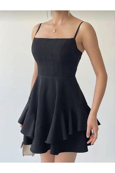 Modafeminen Princess Model Dress with Rope Strap Black 583252