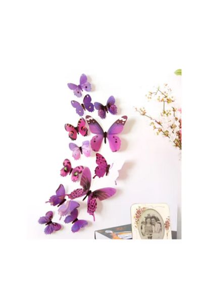 OEM Sticker set, 12 3D butterflies, self-adhesive, purple