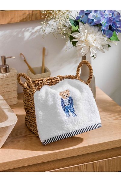 LC Waikiki White Bear Teddy Embroidered Cotton Face Towel 50X80 cm