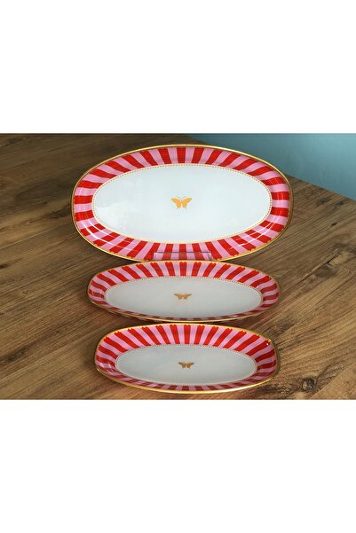 B&M Presentation Pink Candy Butterfly Patterned Boat Plate Set of 3