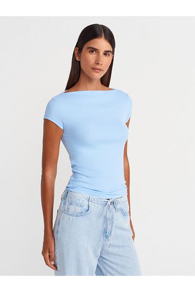 Dilvin 31855 Boat Neck T-Shirt-Blue