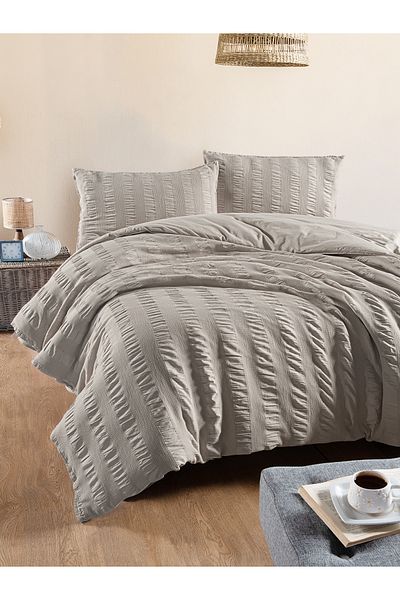 BED LİNE Σετ Παπλωματοθήκη Seersucker Διπλό Μπεζ Κουτί