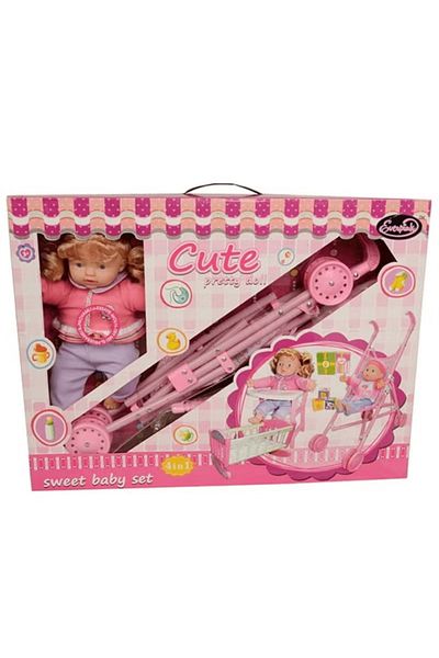 rexa Cute Pretty Doll with stroller and Bed 4 in 1