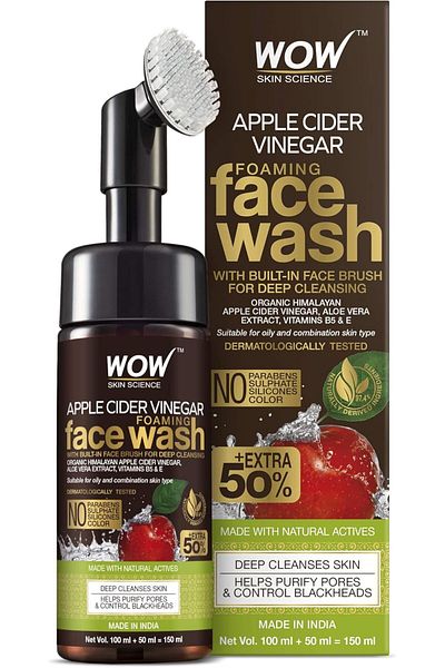 WOW Skin Science غسول الوجه الرغوي بخل التفاح من واو سكين ساينس مع فرشاة 150 مل