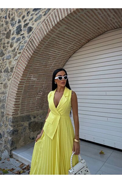 Rabury Butik Elizabeth Yelekli Pileli Uzun Elbise