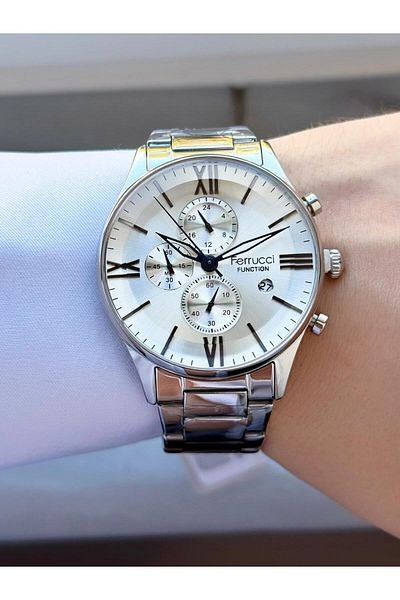 Ferrucci Men's Silver Color Metal Cord Wrist Watch