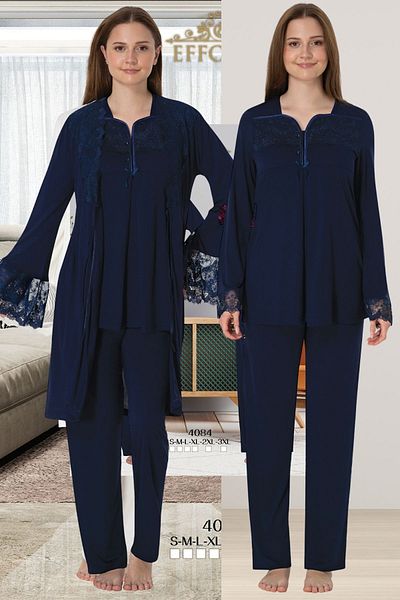 ByLohusa Effortt Navy Blue Maternity Pajama Set with Dressing Gown