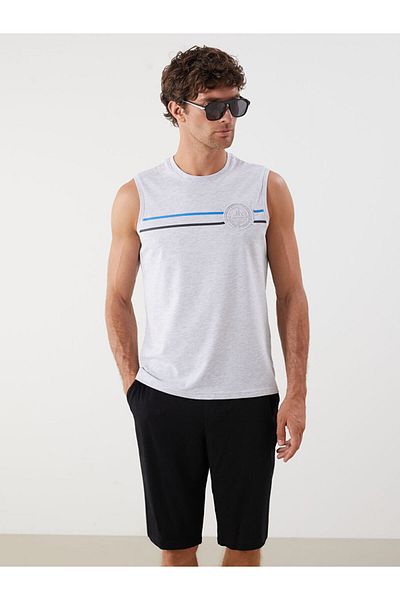 LC Waikiki Beige Crew Neck Printed Men's Sleeveless T-Shirt