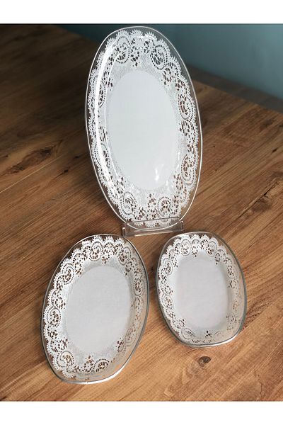 B&M Presentation Patterned Plain Edge Boat Plate Set of 3