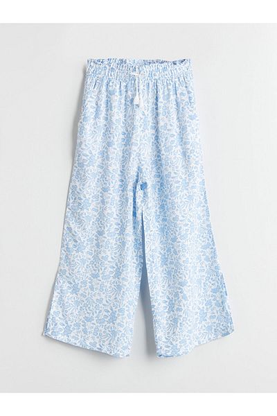 LC Waikiki Blue Floral Girl's Capri with Elastic Waist
