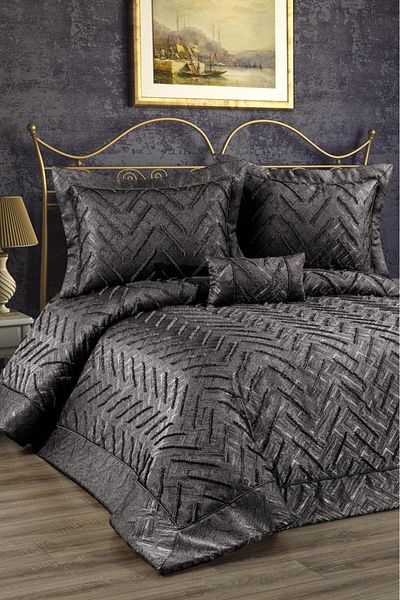 Çeyiz Diyarı Legendary Filled Cotton Double Bedspread Anthracite