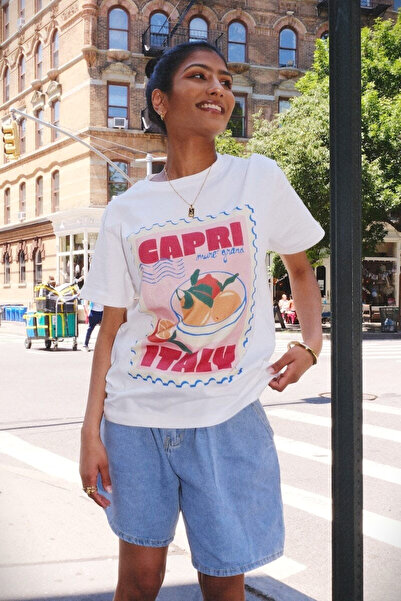 My Blog Tricou alb cu imprimeu Capri Italia - 0501