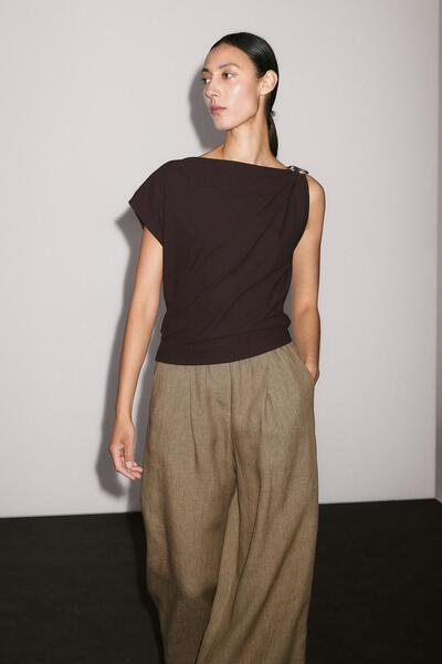 Massimo Dutti Dökümlü %100 keten pantolon