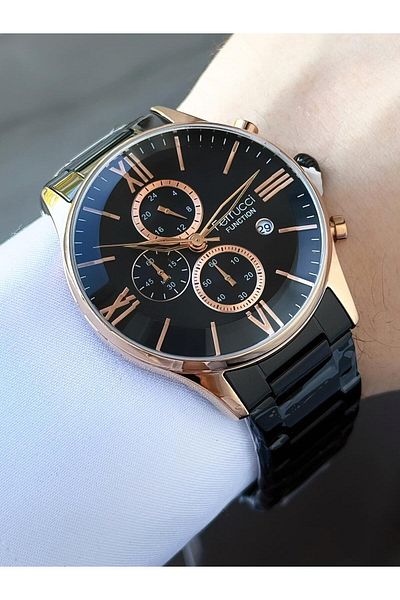 Ferrucci Men's Black Rose Case Metal Cord Wrist Watch