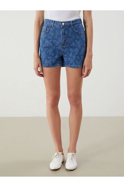 LC Waikiki Jeans Indigo Standard Fit Floral Women's Jean Shorts