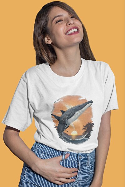 ArtYus تي شيرت للجنسين للرجال/النساء مطبوع عليه لون الحوت مقاس كبير 100% قطن