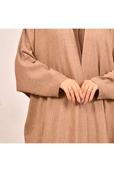 Beyond Beige half-bisht abaya with summer fabric