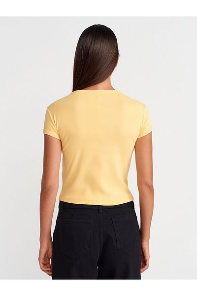 Dilvin 31750 Contrast Short Sleeve Tshirt-Yellow