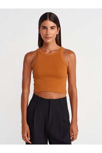 Dilvin 21104 Ribbed Crop Top-A.Tile
