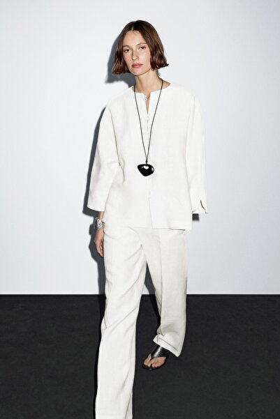 Massimo Dutti %100 keten straight fit takım pantolon