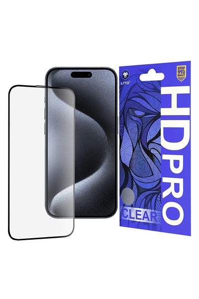Lito Folie de sticlă pentru iPhone 15 Pro, sticlă securizată, litografică, HD Pro Clear, neagră