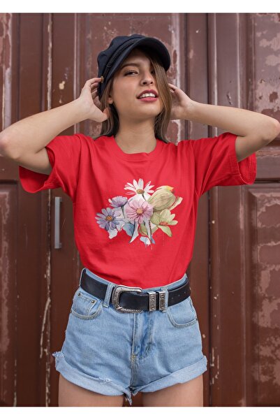 ArtYus Унисекс мъжка/дамска тениска с флорален принт, 100% памук, с разширен ...