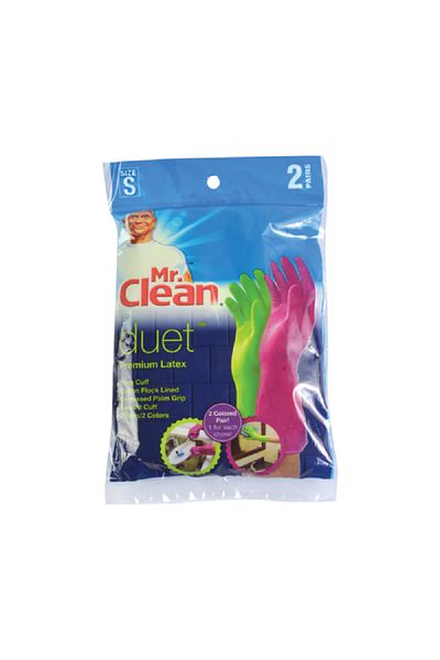 Mr Clean 2-Pair Reusable Duet Latex Gloves Green and Pink Small