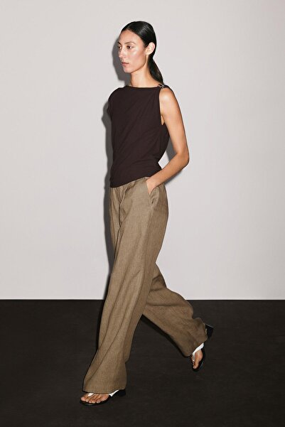 Massimo Dutti Dökümlü %100 keten pantolon