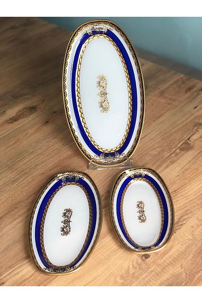 B&M Presentation Crown Patterned Boat Plate Set of 3