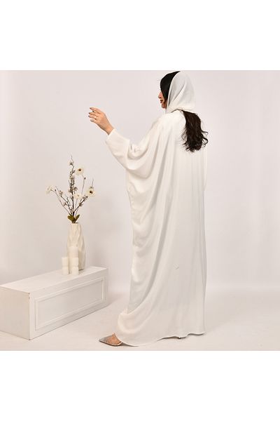 Beyond White half-bisht abaya with summer fabric