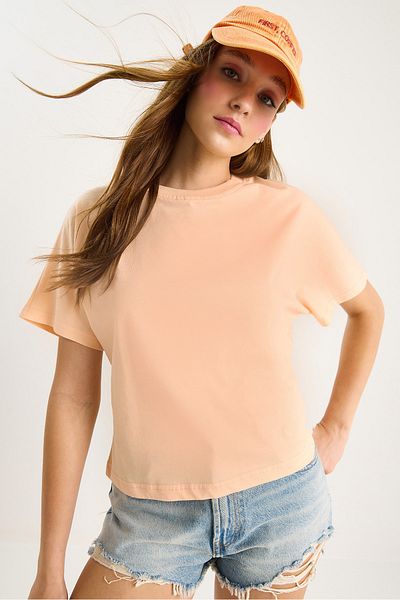Bianco Lucci Women's Organic Cotton Regular Fit Crew Neck Basic Short Sleeve T-Shirt 60602048