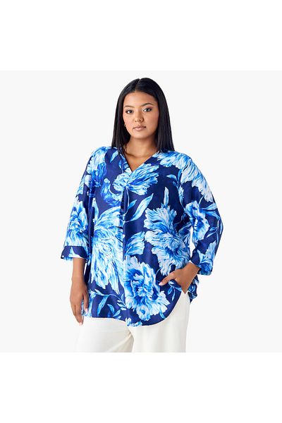 Ulla Popken Printed V Neck Top