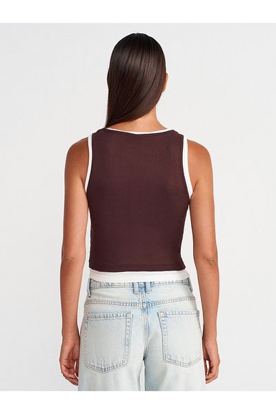Dilvin 21102 Double Layer Button Top-Brown