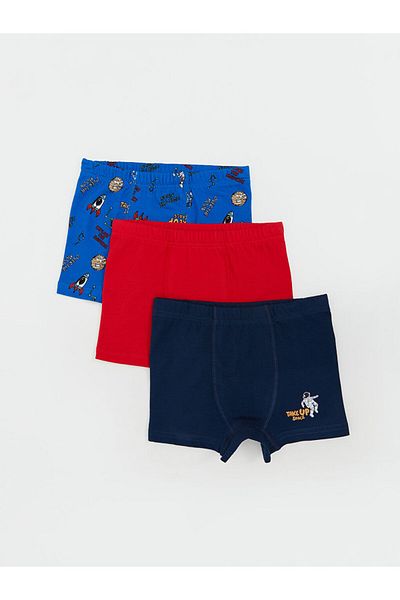 LC Waikiki Blue Elastic Waist Combed Cotton Boy's Boxer 3-Piece