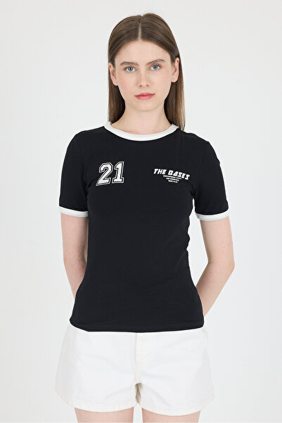 Rays Μπλουζάκι με λεπτή εφαρμογή με μαύρο ριμπ γράμματα 5981