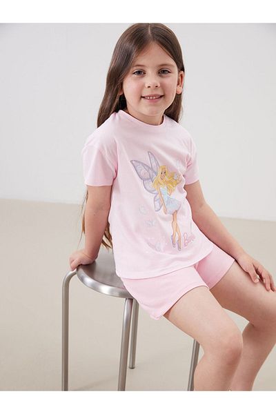 LC Waikiki Pink Crew Neck Barbie Printed Girl's T-Shirt
