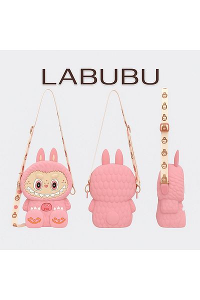 Generic Labubu Silicone Shoulder Sling Bag for Kids Cute Cartoon Crossbody Purse for Girls & Kids Gift Pink