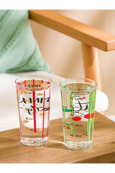 LC Waikiki Mixed Printed Glass Cup Set of 2 500 ml