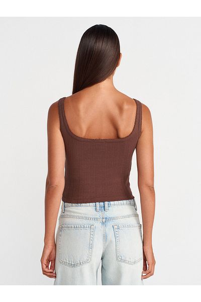 Dilvin 21068 Buttoned Square Neck Top-Light Brown