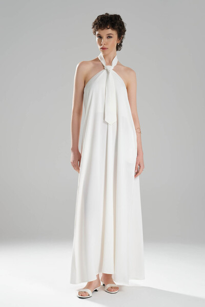 tw3 Γυναικείο μακρύ φόρεμα με λεπτομέρεια με γραβάτα και ανοιχτή πλάτη