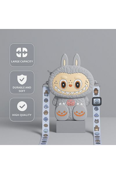 Generic Labubu Silicone Shoulder Sling Bag for Kids Cute Cartoon Crossbody Purse for Girls & Kids Gift Grey