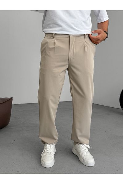 BYBASICMAN Beige Pleated Lycra Baggy Trousers Yp-5005